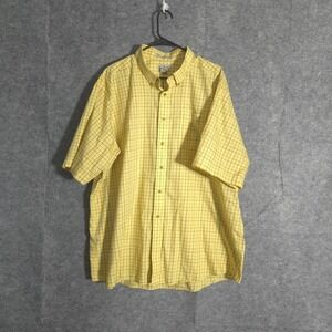 L.L.Bean Mens Button Up Shirt XXL Yellow Plaid Short Sleeve Wrinkle Resistant